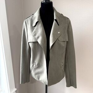 INC International Concepts olive green faux suede moto jacket size medium